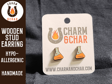Chemistry Flask Wood Stud Earrings - Nerdy Fashion Earring - Stud Earring - Charm and Char